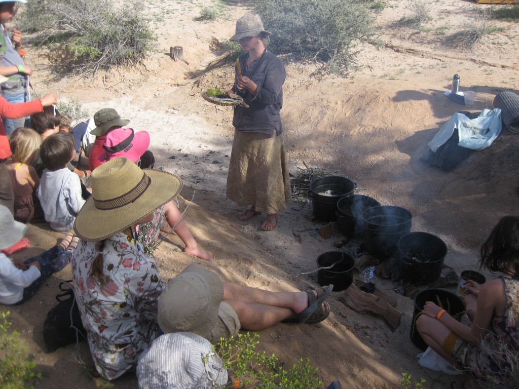 The plant dye class had vats of dyes over open fires in the arroyo.