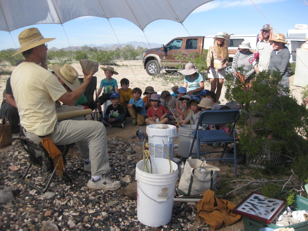 The three basic primitive skills: fire, flint-knapping, and cordage. This is the flint-knapping pit.